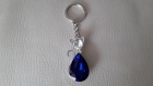 Bijou de sac ou porte clé chat pierre cristal bleu  a639