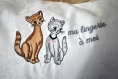 Pochette lingerie tissu coton enduit motif chat biais turquoise