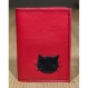 Porte-cartes en cuir rouge motif tête de chat