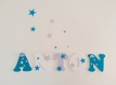 Lettres en bois thème semeur d'étoiles - prénom en bois personnalisé (11cm - turquoise bleu blanc gris)