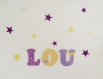 Lettres en bois thème lou - prénom en bois personnalise fille (8cm - jaune violet paillettes)