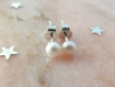 Puces d'oreilles argent massif & perles d'eau douce blanches véritables,petites boucles,simple,sobre,classique,naturelle,clous,chic,discret,