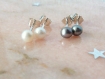 Puces d'oreilles argent massif & perles d'eau douce blanches véritables,petites boucles,simple,sobre,classique,naturelle,clous,chic,discret,