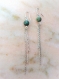 Longues boucles d'oreilles argent massif perle de jaspe eau,turquoise,multi chaines,terre,naturelle,bleu,vert,nervure,pendantes,fine,discret