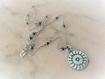 Collier médaille argent massif 925 texturé et patiné-soleil-rosace-poétique-finesse-rond-maya-style ancien-unique-fin-silver stone necklace