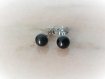 Puces d'oreilles noires agathe argent massif,perles boules d'agate noires naturelles,simple,sobre,classique,boule,clous,chic,discret,rond
