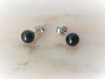 Puces d'oreilles noires agathe argent massif,perles boules d'agate noires naturelles,simple,sobre,classique,boule,clous,chic,discret,rond