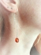 Boucles d'oreilles ambre argent massif longues,fil d'oreille coulissantes,réglable,chaine,originales,orange,résine,cuivre,brut,naturelles