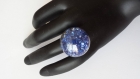 Bague en verre, mini-diamants bleus, taille ajustable