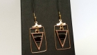 Boucles d'oreilles, forme géométrique dorée, connecteur rectangle, breloque triangle en émail