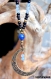 Collier lune et perles de gemmes naturelles lapis lazuli et aigue marine 