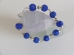 Bracelet perles filets en métal bleu 12 mm, fermoir toggle .