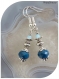 Boucles d'oreilles en perles de verre bleues . crochets argentés.