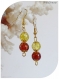 Boucles d'oreilles perles de verre orange et jaunes . crochets dorés.