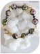 Bracelet perles métal noires , roses et vertes , cristal swarovski noir , fermoir toggle;