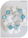 Bracelet élastique en perles de verre bleues et blanches 14mm.
