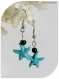 Boucles d'oreilles étoiles de mer bleues . crochets argentés.