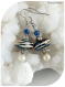 Boucles d'oreilles perles bleues , beiges et blanches .