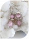 Boucles d'oreilles perles de verre roses et cadres métal.