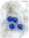 Boucles d'oreilles perles de verre bleues .