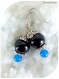 Boucles d'oreilles perles noires et bleues. crochets argentés.