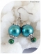 Boucles d'oreilles perles de verre nacrées vertes .