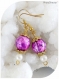 Boucles d'oreilles perles de verre roses et blanches.