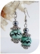 Boucles d'oreilles perles céramique bleue et perles hématites grises ,