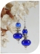 Boucles d'oreilles perles de verre bleues ,  crochets argentés.