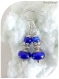 Boucles d'oreilles perles de verre bleues ,  crochets argentés.