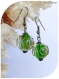 Boucles d'oreilles perles de verre vertes , transparentes et bronze.