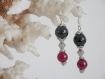 Boucles d'oreilles pierre naturelle agate et rubis facetté, crochets argent 925