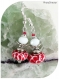 Boucles d'oreilles perles de verre rouges et blanches .
