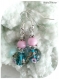 Boucles d'oreilles perles de verre bleues et roses.