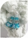 Boucles d'oreilles perles de verre bleues motifs roses et cristal swarovski bleu . crochets argentés.