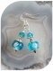 Boucles d'oreilles perles de verre bleues motifs roses et cristal swarovski bleu . crochets argentés.