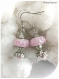 Boucles d'oreilles perles de verre roses . crochets argentés.