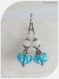 Boucles d'oreilles perles de verre bleues motifs blancs et perles de verre blanches . . crochets argentés.