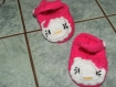 Ballerines pour bébé tricoté en laine rose et blanc motif tête de chat très connu 0/6mois 