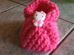 Paire de petits chaussons rose avec tête de chat - taille 10cm 0/3mois - fait main 