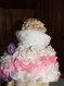 Cape ou chauffe épaules  en laine volants blanc,parme et rose pour fillette de  3 à 6 mois 