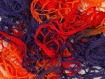 Fait main - echarpe volants grands filets  orange, violet et rouge 