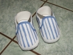 Chaussures bébé en toile lignée bleu et blanc avec petits élastiques  0/6mois 