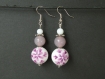 Bo131 boucles d'oreilles perle céramique violette