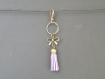 Pc065 porte clefs/bijou de sac bronze noeud & pompon violet foncé