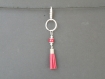 Pc057 porte clefs/bijou de sac perle & pompon rouge
