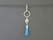 Pc061 porte clefs/bijou de sac fleur & pompon bleu foncé