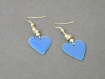 Bo147 boucles d'oreilles bronze et coeur bleu