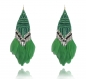 Boucles oreilles huichol emerald perle plume cristal swarosvki indien glam rock chic unique vert coachella hippy karl miyuki argent or noir