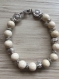 Bracelet perles pierre riverstone (pierre de rivière), bouddhas, rondelles et disques métal argent 18 cm fermeture par mousqueton